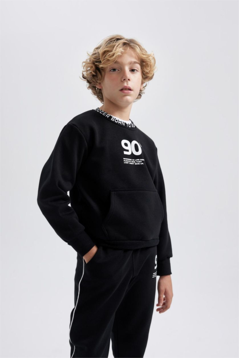 Young Boys - Teen Boys Black Regular Fit Crew Neck Sweatshirt