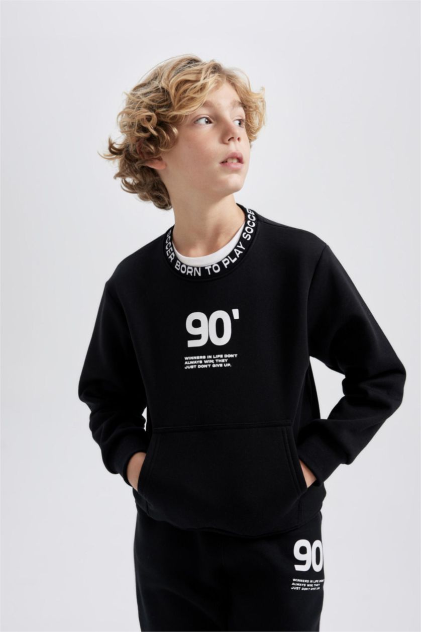 Young Boys - Teen Boys Black Regular Fit Crew Neck Sweatshirt