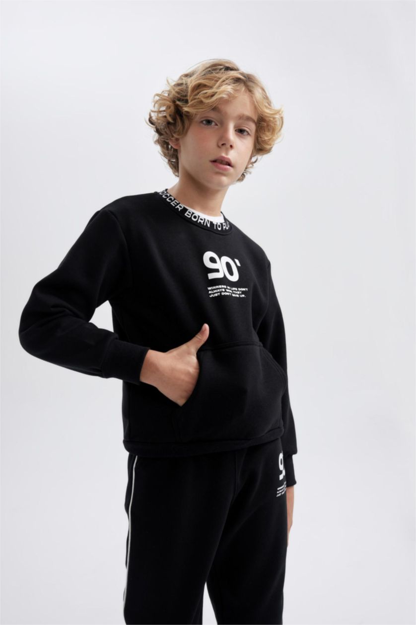 Young Boys - Teen Boys Black Regular Fit Crew Neck Sweatshirt