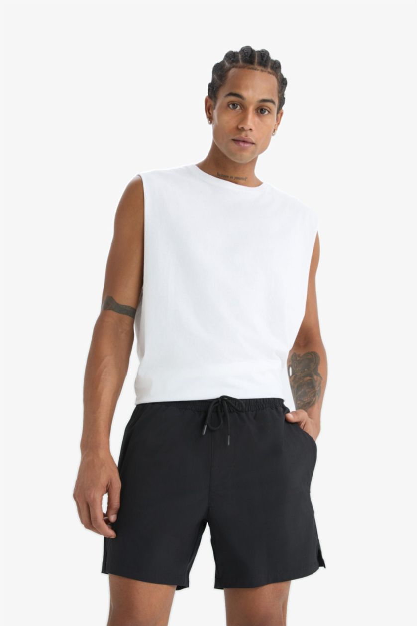 MAN Black DeFactoFit Sports Printed Flexible Textured Swim Shorts