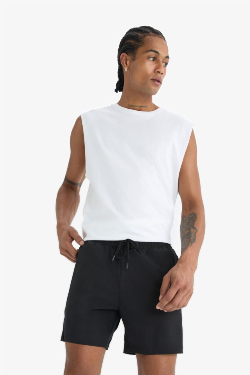 MAN Black DeFactoFit Sports Printed Flexible Textured Swim Shorts