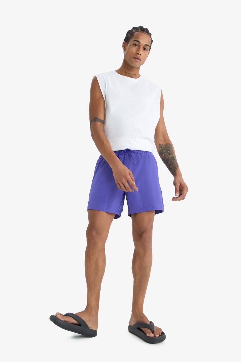 MAN Purple DeFactoFit Sports Printed Flexible Textured Swim Shorts
