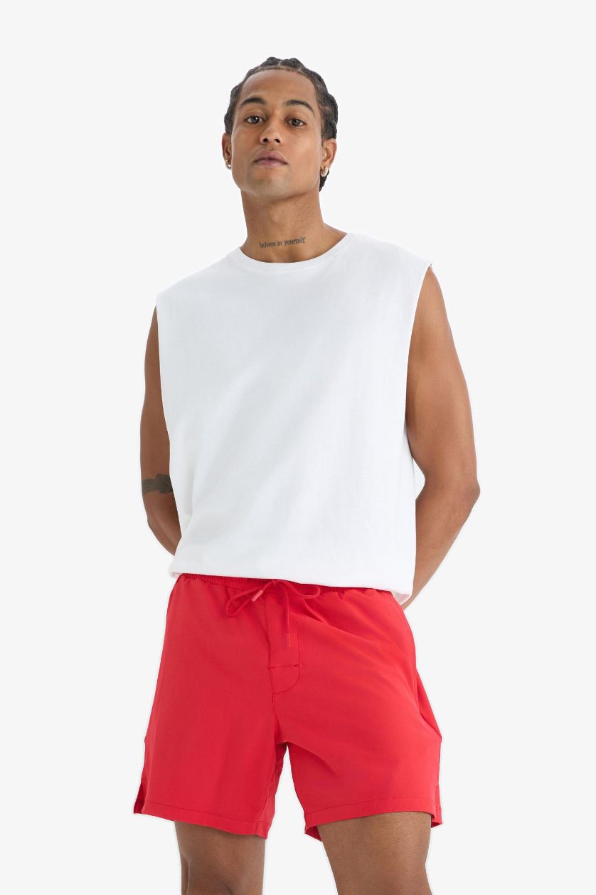 Man Red DeFactoFit Sports Printed Flexible Textured Swim Shorts