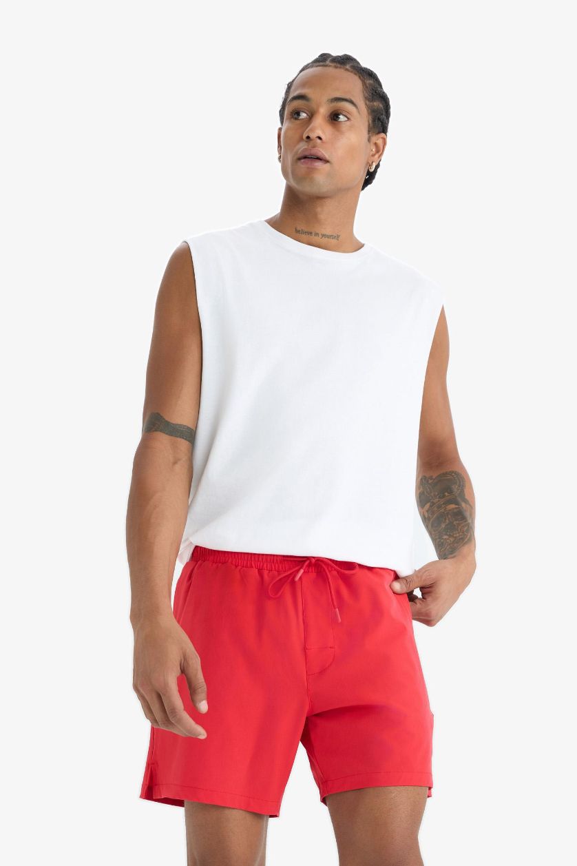 Man Red DeFactoFit Sports Printed Flexible Textured Swim Shorts