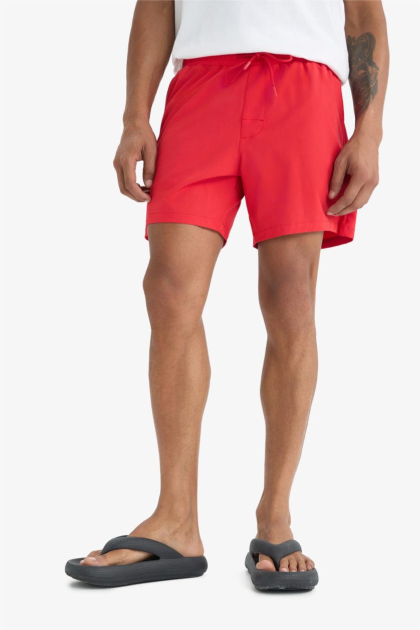 Man Red DeFactoFit Sports Printed Flexible Textured Swim Shorts