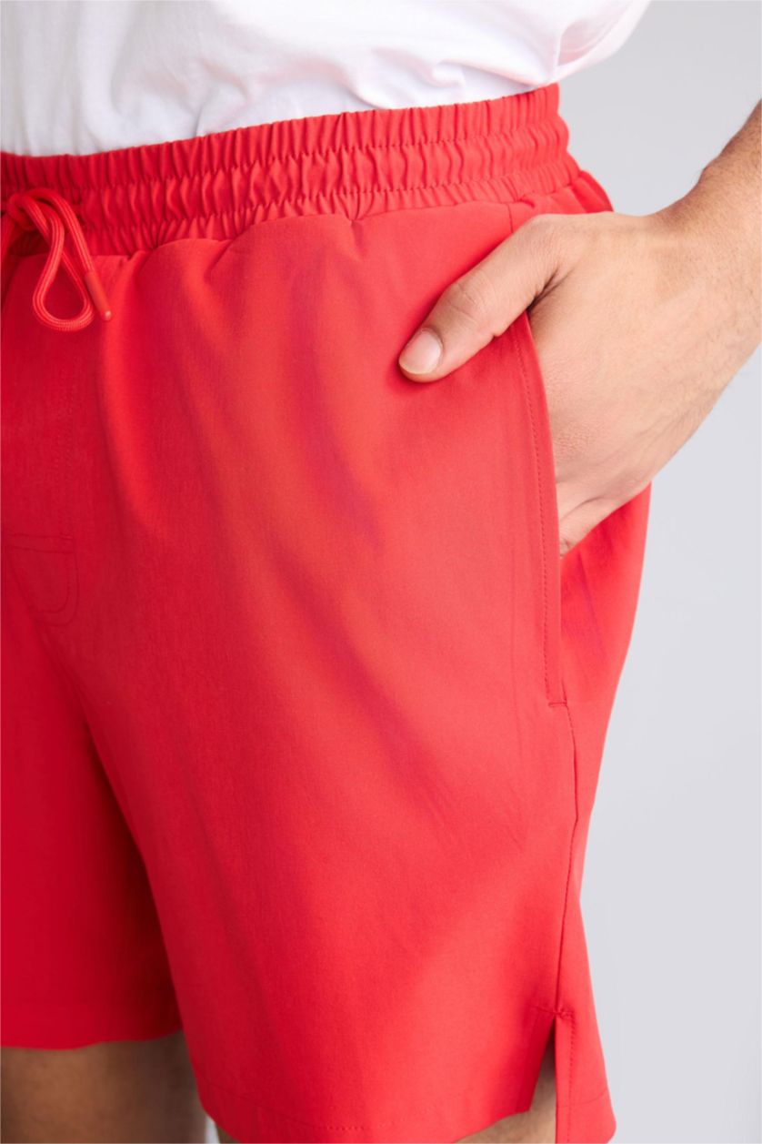 Men Red Printed Stretch Textured Short Red Swim Shorts