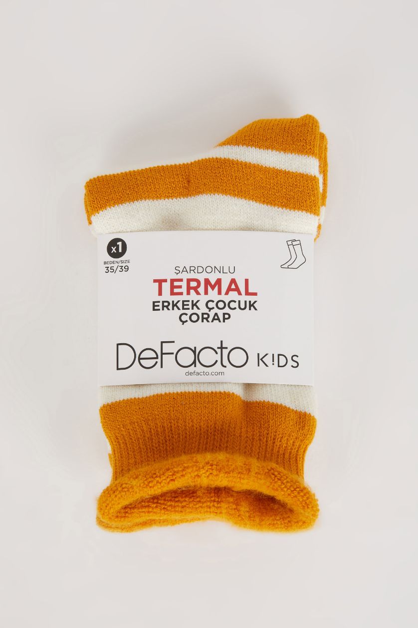 Erkek Çocuk - Genç Erkek Camel Erkek Çocuk Pamuklu Çizgili Ve Termal Uzun Çorap