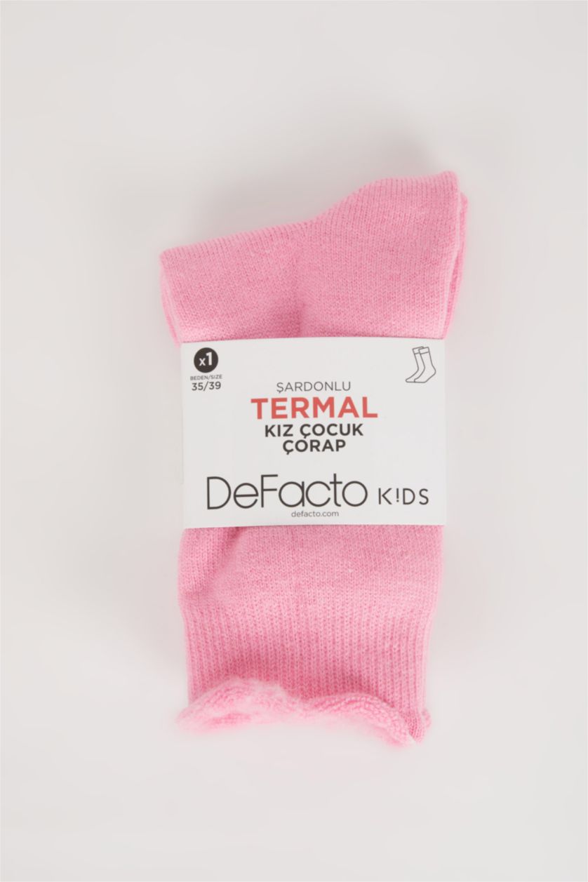 Kız Çocuk - Genç Kız Pembe Kız Çocuk Pamuklu Termal Uzun Çorap