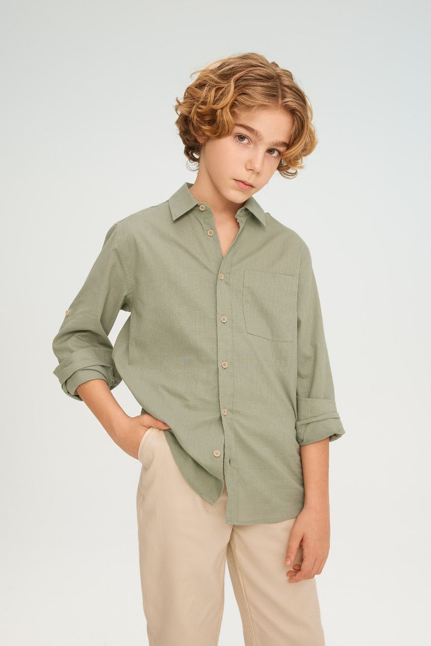 Мальчики и подростки Светло-зеленый Рубашка с длинным рукавом для мальчиков