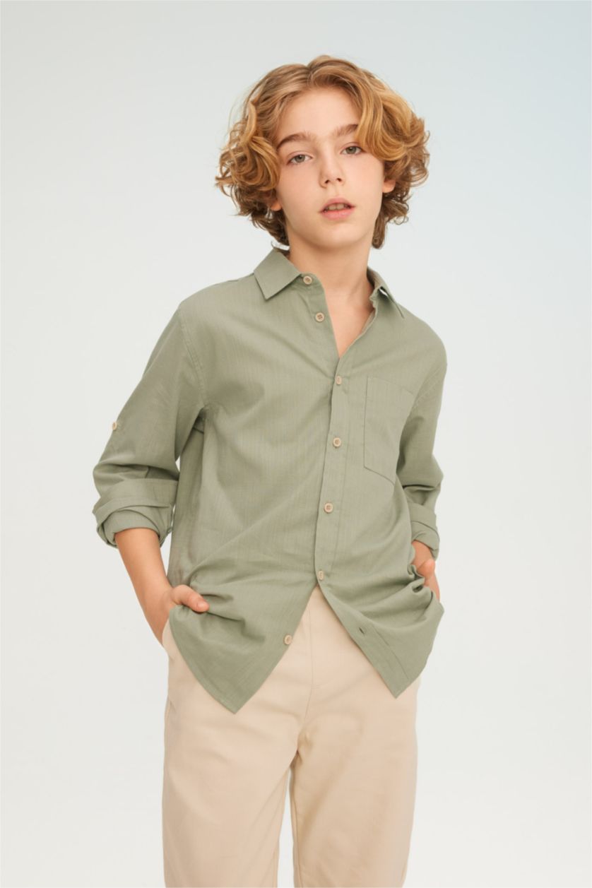 Мальчики и подростки Светло-зеленый Рубашка с длинным рукавом для мальчиков