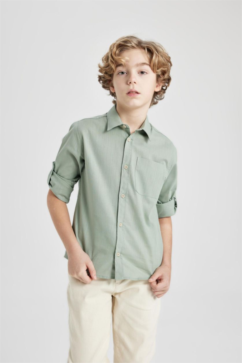 Мальчики и подростки Светло-зеленый Рубашка с длинным рукавом для мальчиков