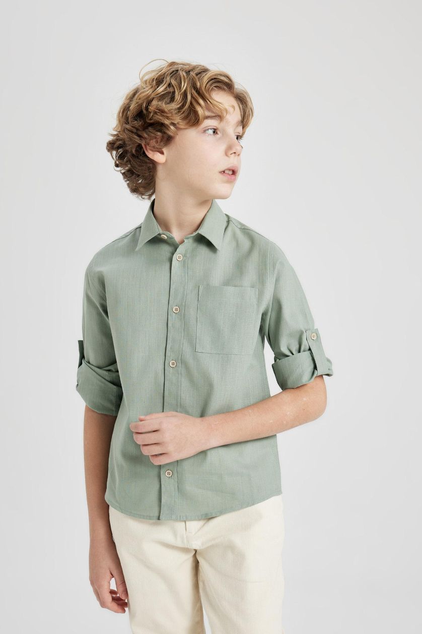 Мальчики и подростки Светло-зеленый Рубашка с длинным рукавом для мальчиков