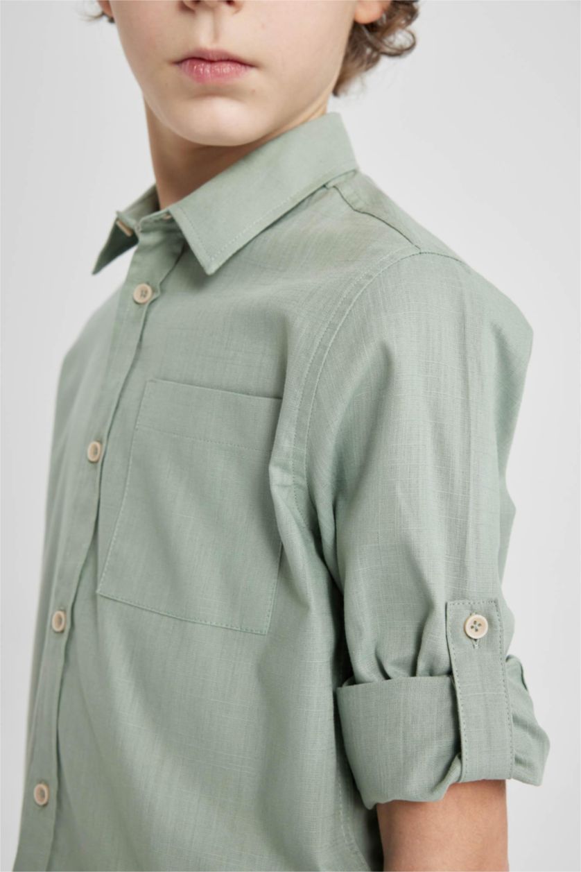 Мальчики и подростки Светло-зеленый Рубашка с длинным рукавом для мальчиков