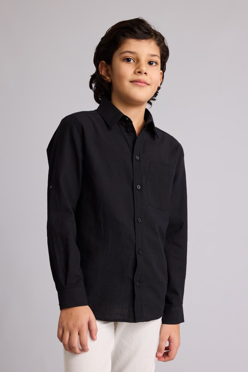 Boys & Teens Black Regular Fit Long Sleeve Shirt