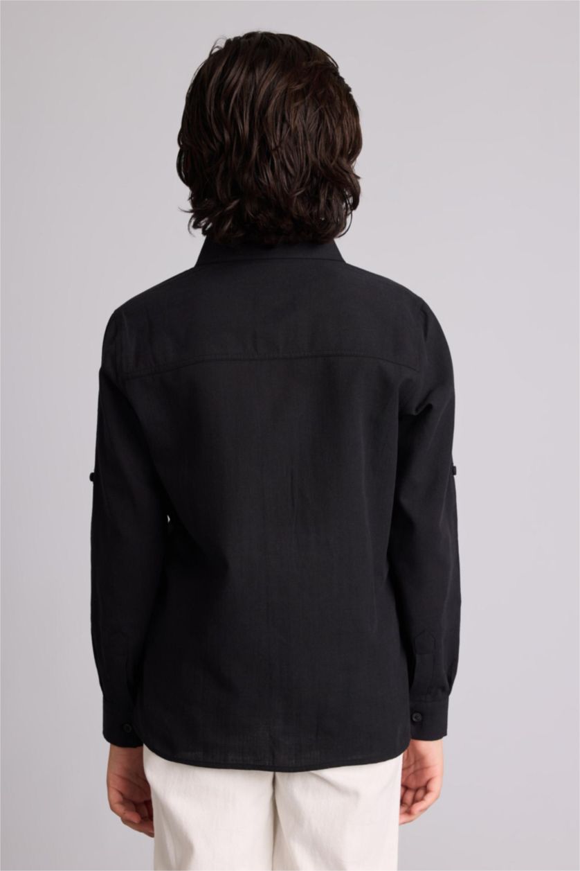 GARÇONS Noir Chemise aspect lin à manches longues pour garçon
