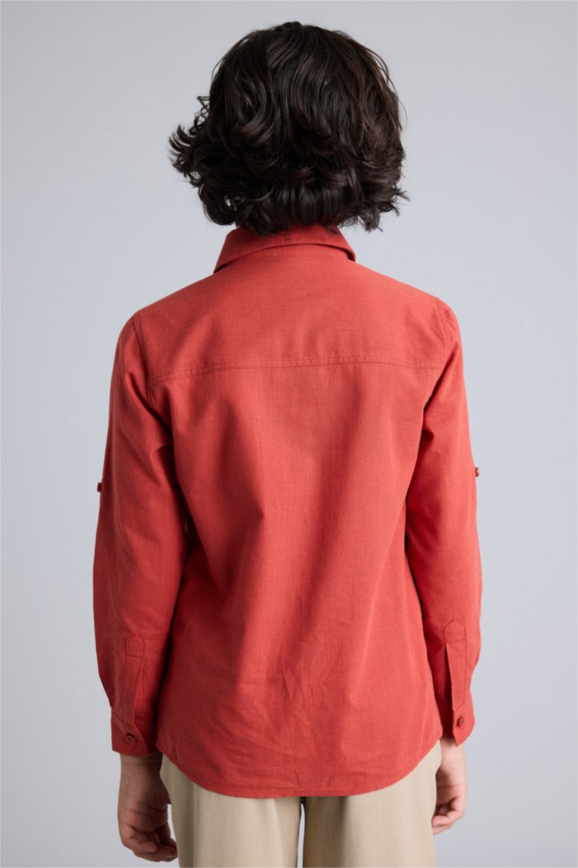 Erkek Çocuk - Genç Erkek Gülkurusu Keten Görünümlü Gömlek Erkek Çocuk