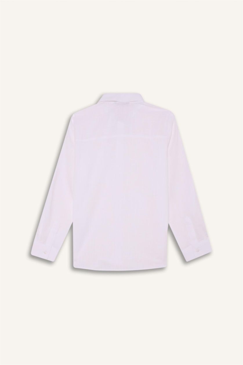 Boys & Teens White Boy Regular Fit Polo Collar Linen Look Shirt