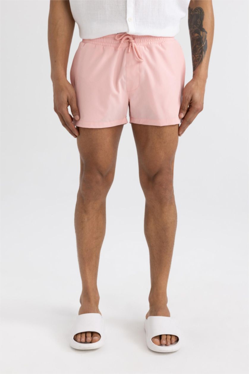 Erkek Pembe Andy Baskılı Esnek Dokulu Kısa Boy Sporcu Deniz Şortu