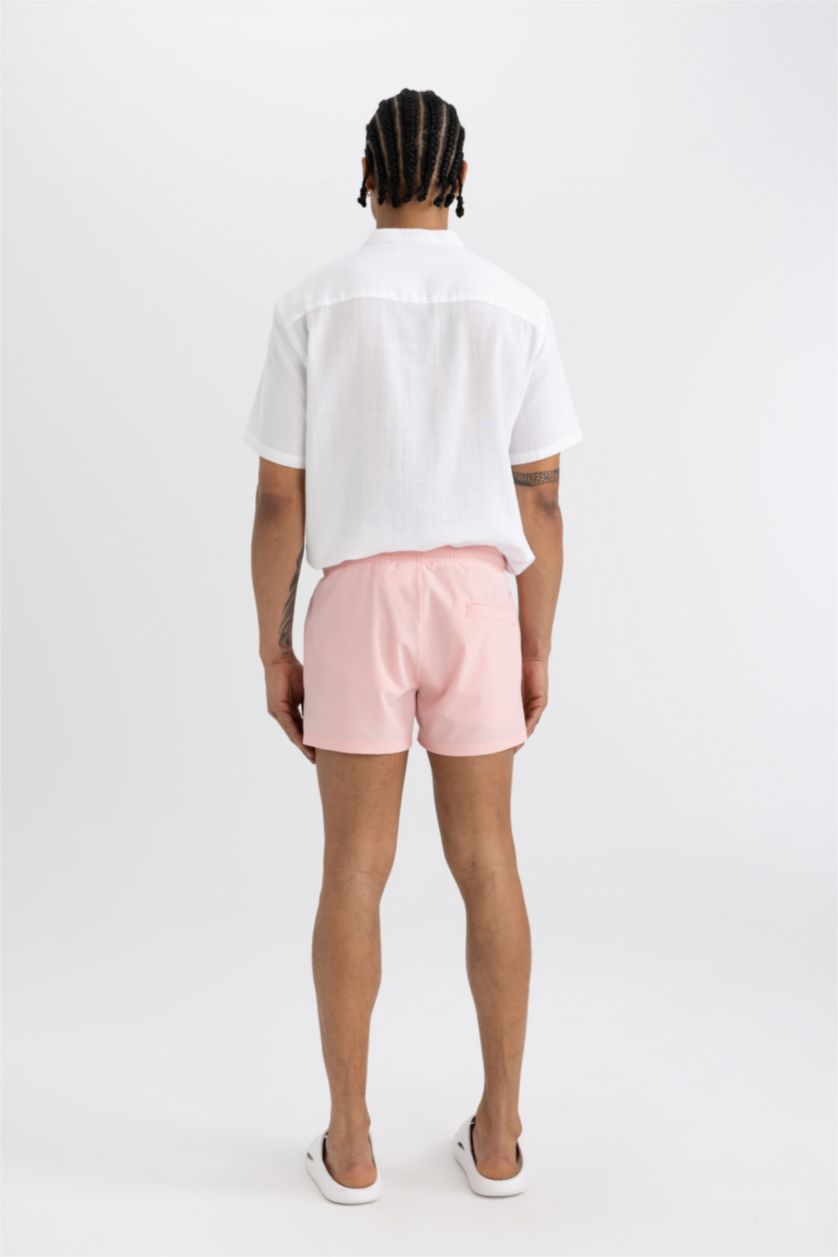 Erkek Pembe Andy Baskılı Esnek Dokulu Kısa Boy Sporcu Deniz Şortu