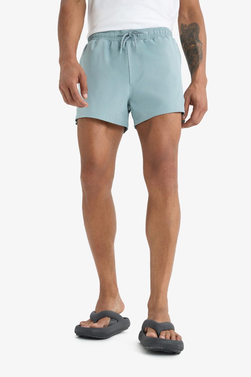 Erkek Açık Gri Andy Baskılı Esnek Dokulu Kısa Boy Sporcu Deniz Şortu