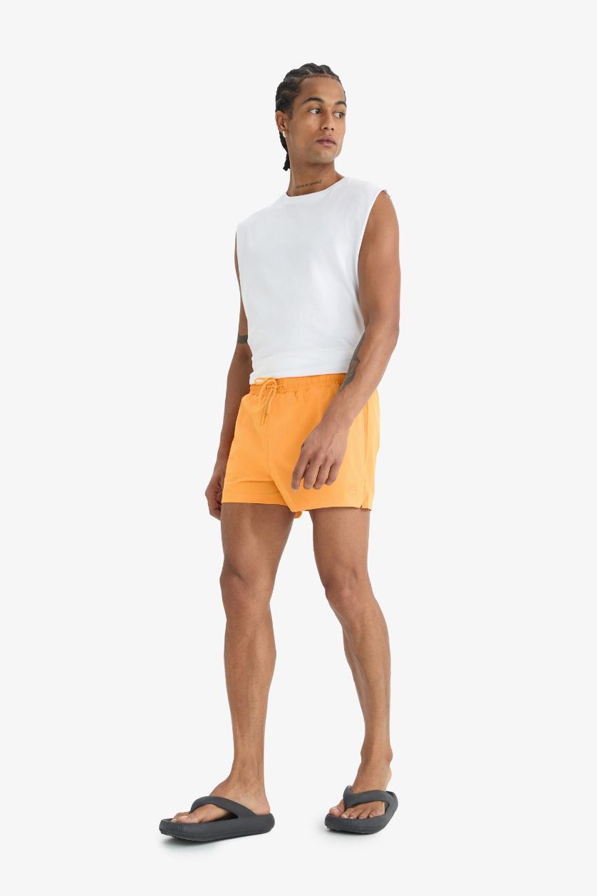 Erkek Turuncu Andy Baskılı Esnek Dokulu Kısa Boy Sporcu Deniz Şortu