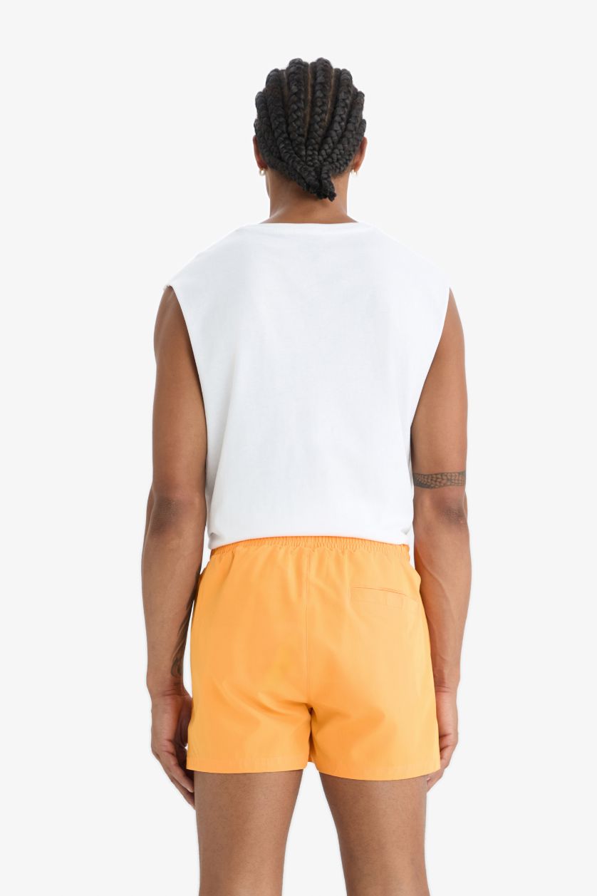 Erkek Turuncu Andy Baskılı Esnek Dokulu Kısa Boy Sporcu Deniz Şortu