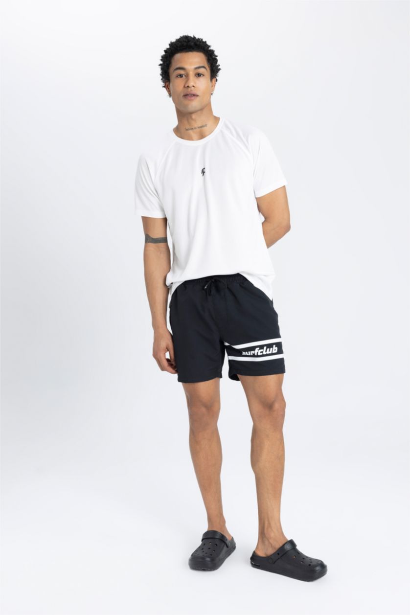 Man Black DeFactoFit Printed Short Swim Shorts