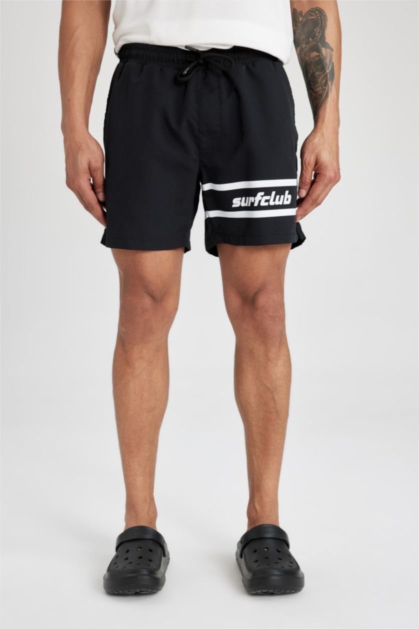 Man Black DeFactoFit Printed Short Swim Shorts