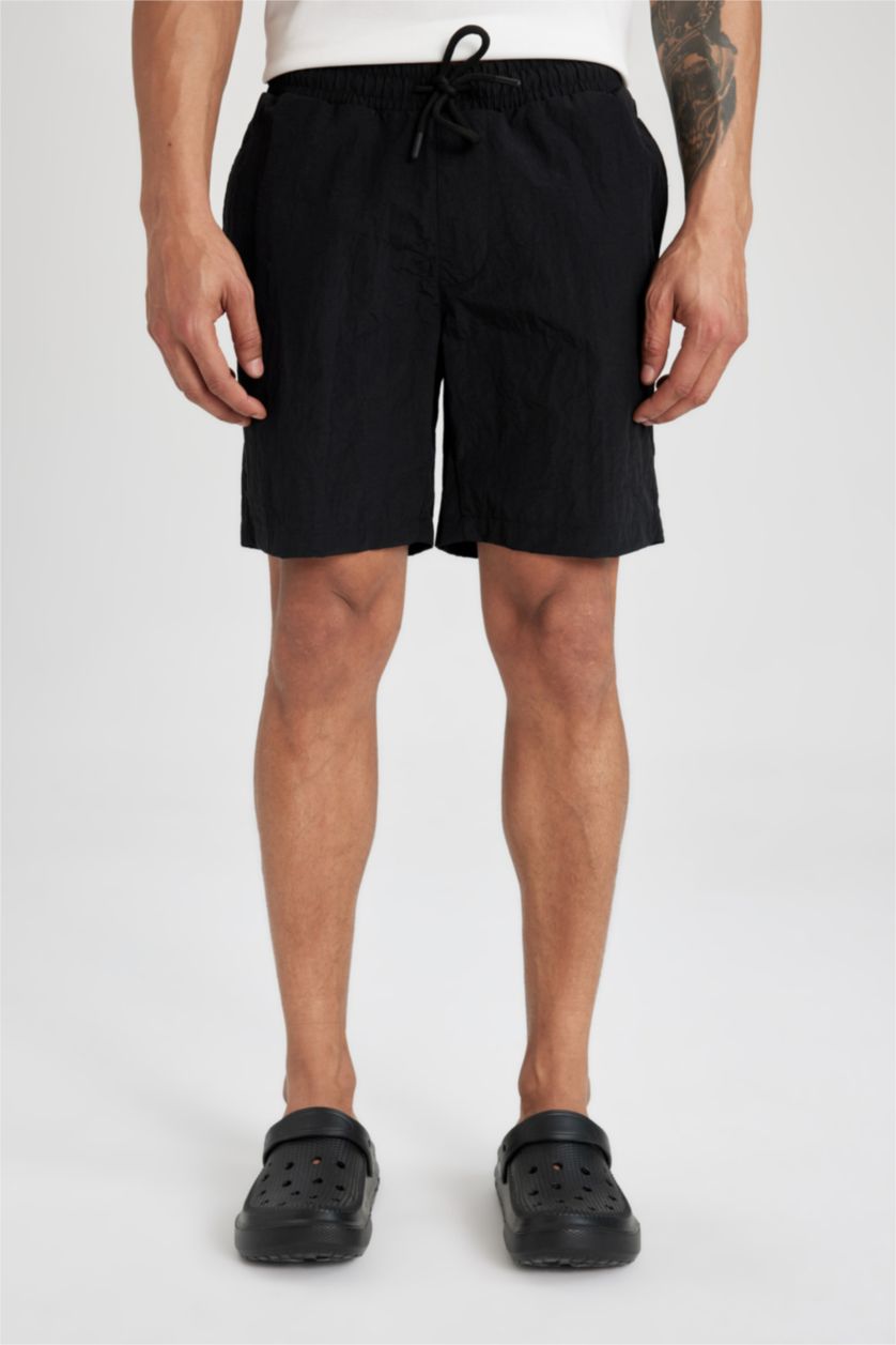 Man Black DeFactoFit Regular Fit Printed Short Swim Shorts
