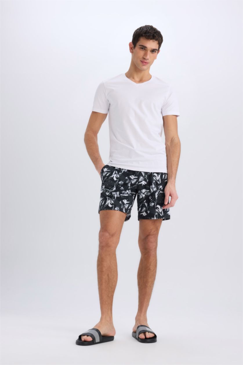 HOMME Noir Short De Bain Tissé Coupe Régulière