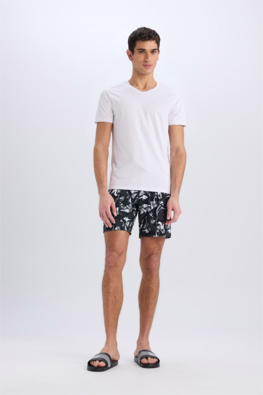 HOMME Noir Short De Bain Tissé Coupe Régulière