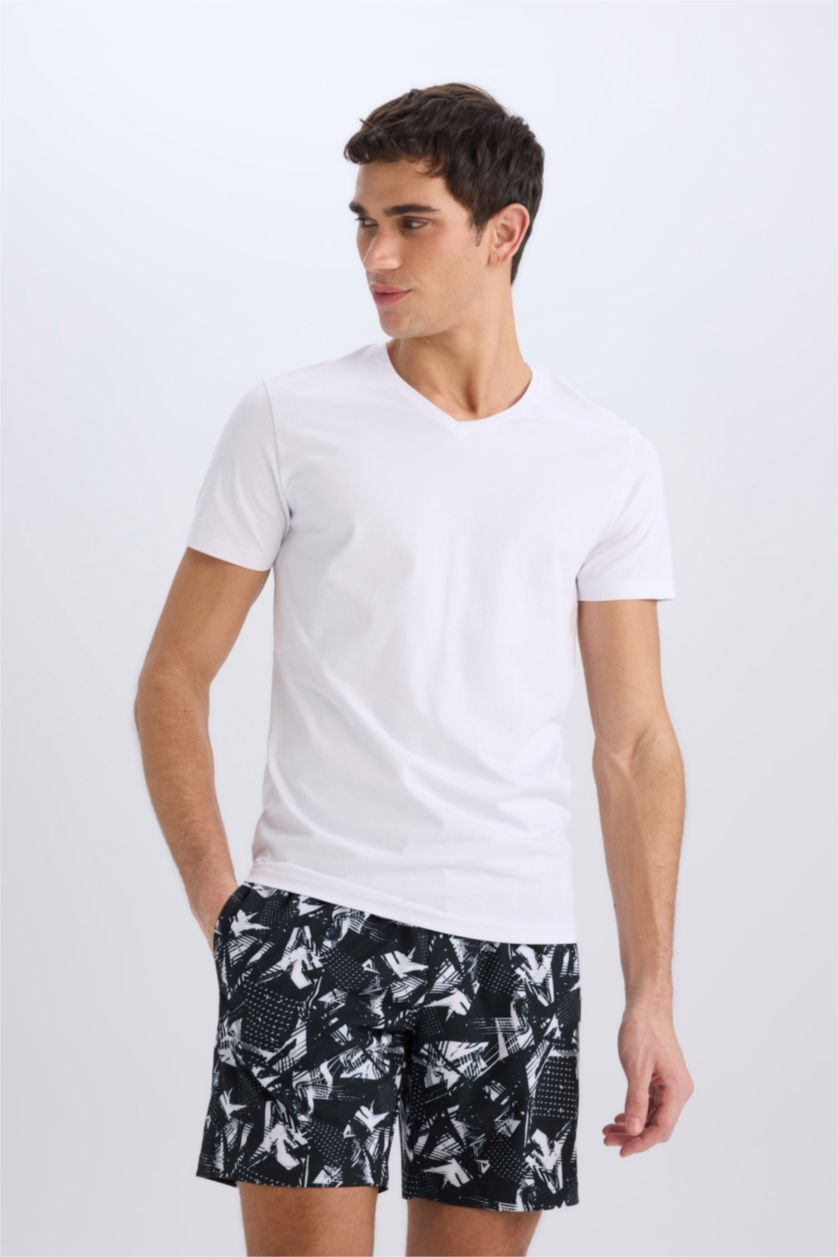 HOMME Noir Short De Bain Tissé Coupe Régulière