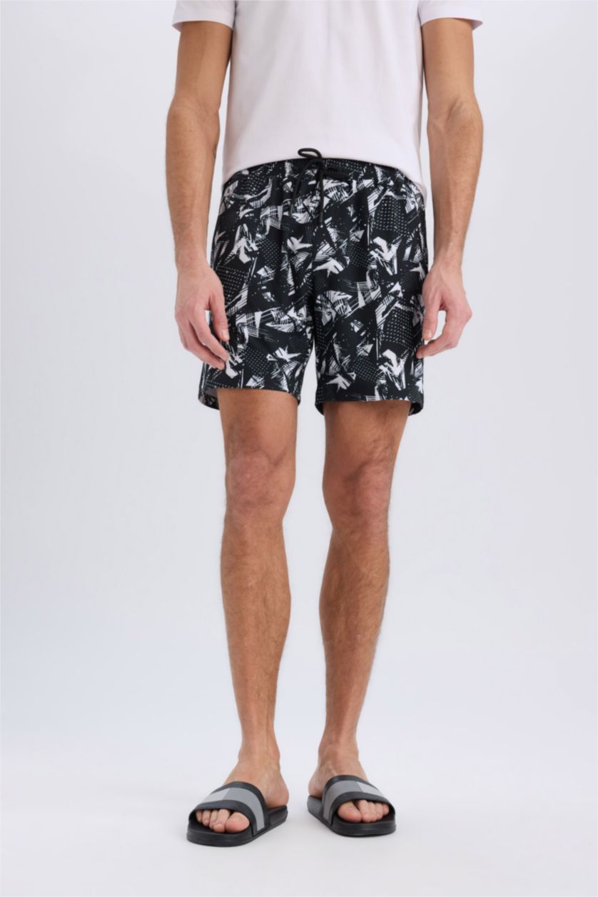HOMME Noir Short De Bain Tissé Coupe Régulière
