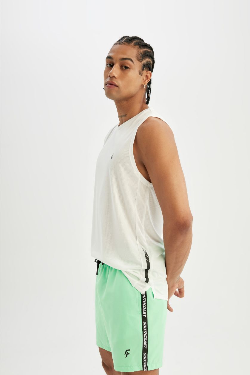 Erkek Neon Yeşil Regular Fit Kısa Boy Sporcu Deniz Şortu