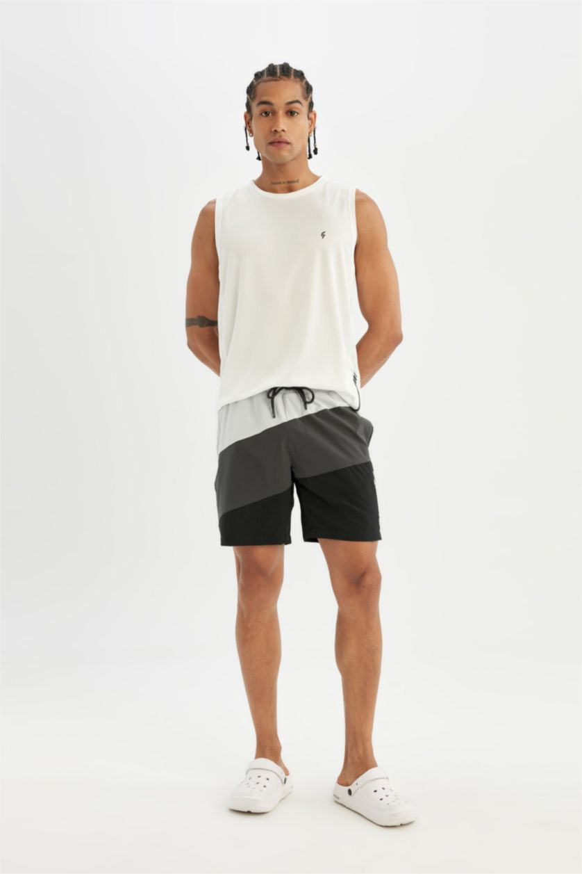 Man Anthracite DeFactoFit Regular Fit Printed Flexible Textured Short Swim Shorts