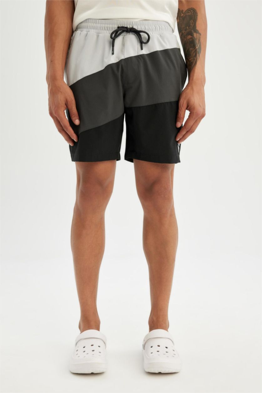 MAN Anthracite DeFactoFit Regular Fit Printed Flexible Textured Short Swim Shorts