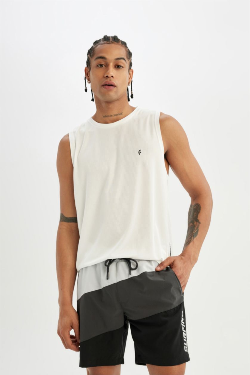 Man Anthracite DeFactoFit Regular Fit Printed Flexible Textured Short Swim Shorts