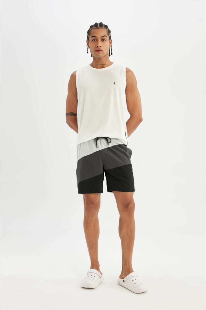 MAN Anthracite DeFactoFit Regular Fit Printed Flexible Textured Short Swim Shorts