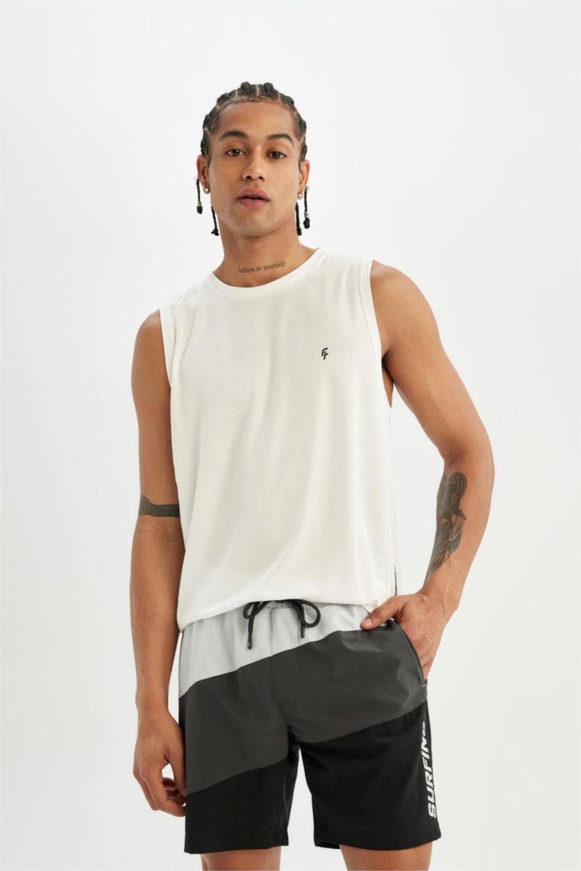 MAN Anthracite DeFactoFit Regular Fit Printed Flexible Textured Short Swim Shorts