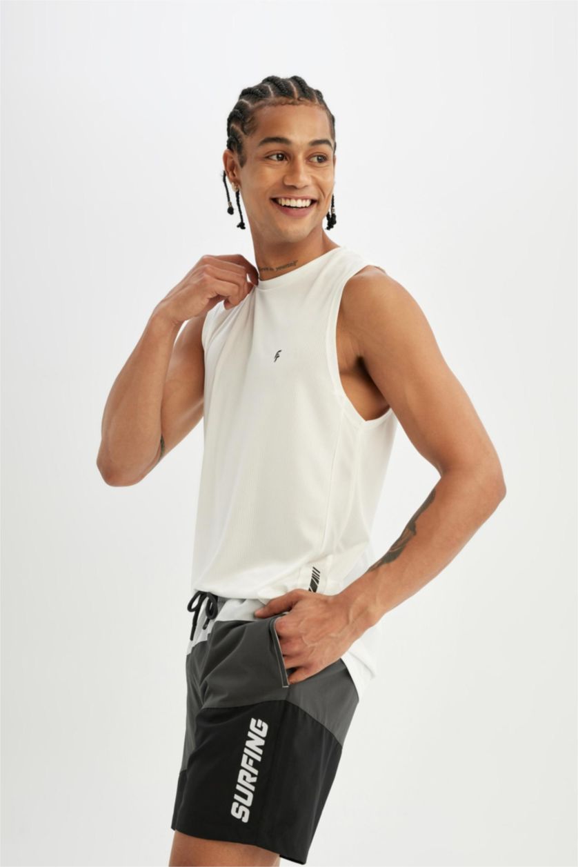 MAN Anthracite DeFactoFit Regular Fit Printed Flexible Textured Short Swim Shorts