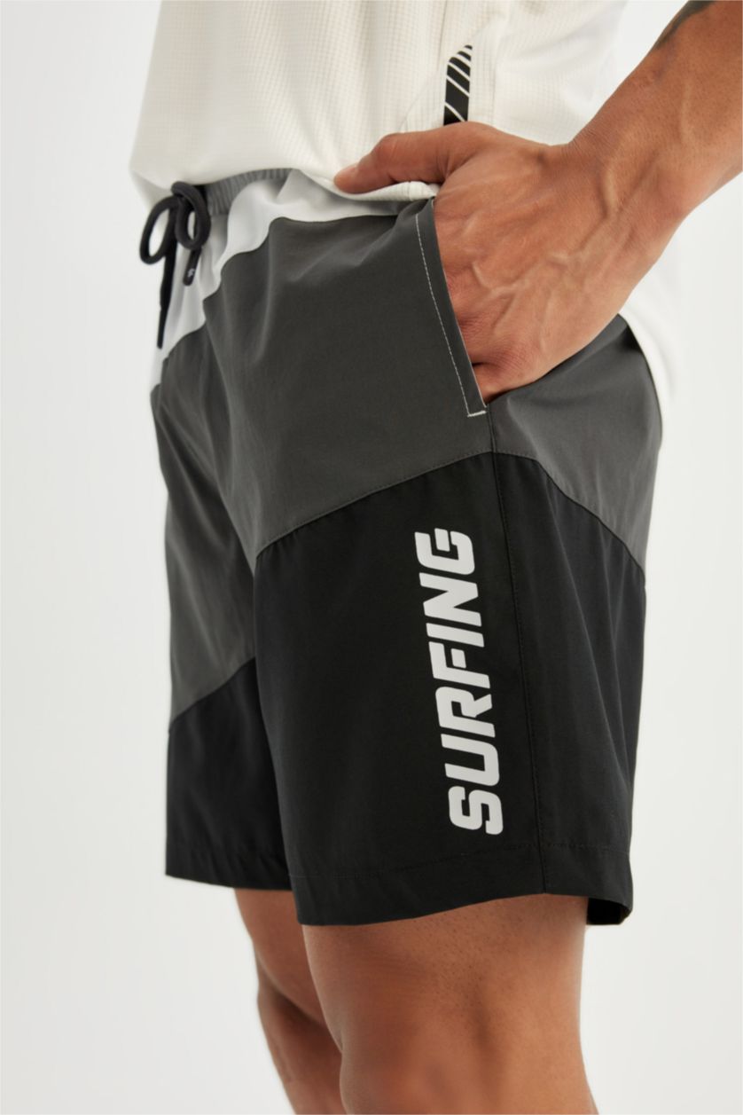 Man Anthracite DeFactoFit Regular Fit Printed Flexible Textured Short Swim Shorts