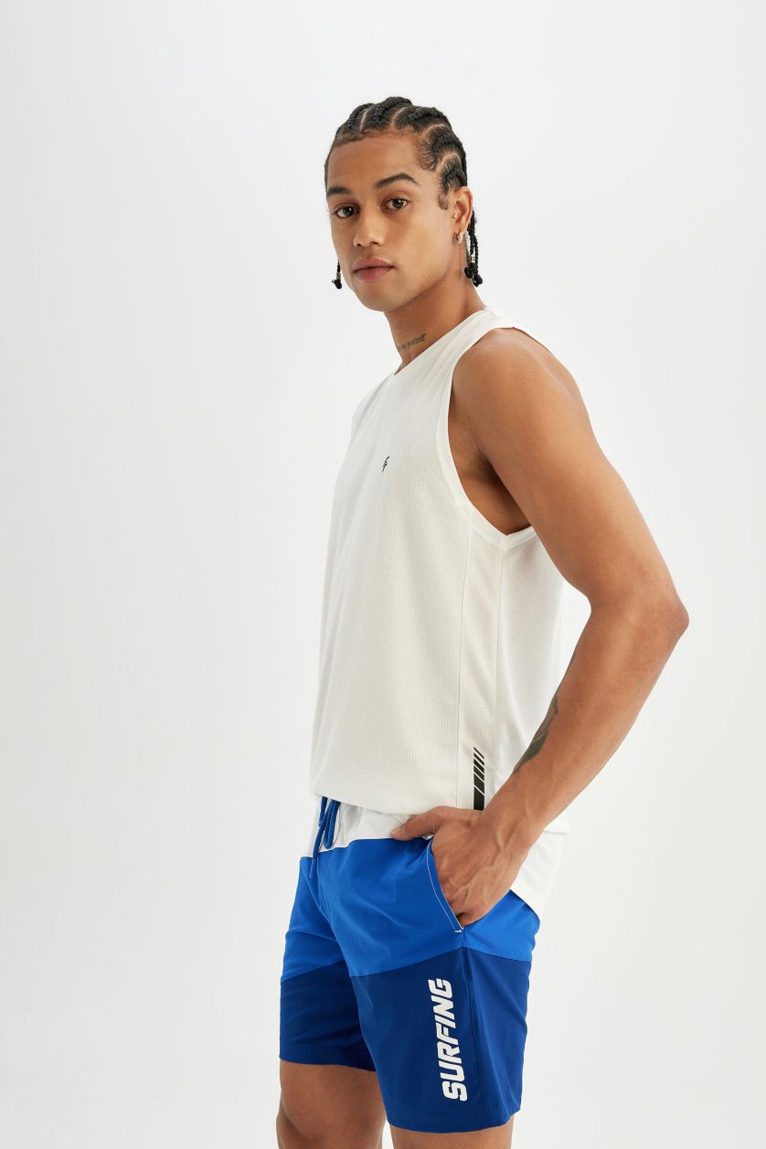 Erkek Royal Regular Fit Baskılı Esnek Dokulu Sporcu Kısa Boy Deniz Şortu