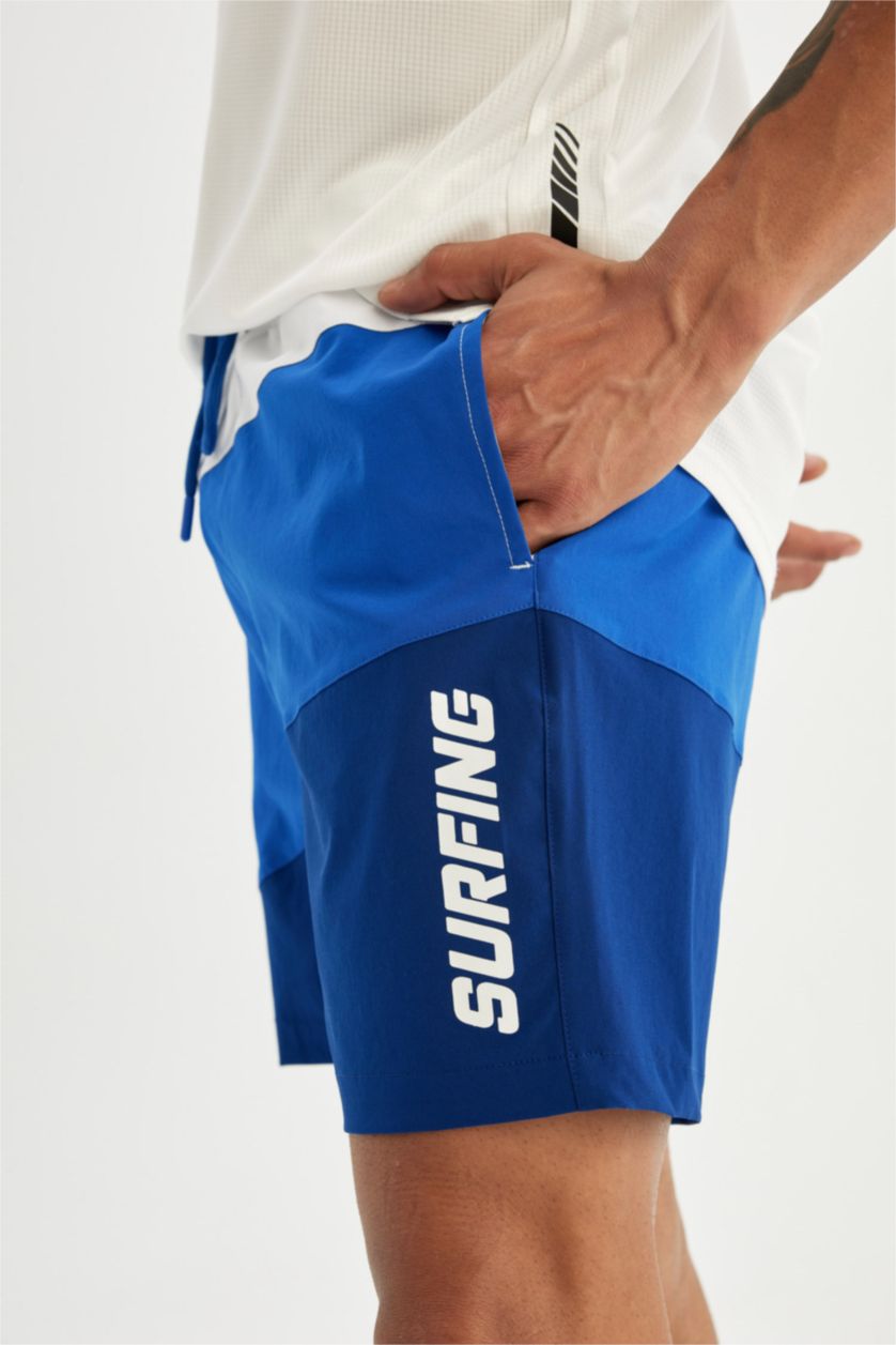 Erkek Royal Regular Fit Baskılı Esnek Dokulu Sporcu Kısa Boy Deniz Şortu