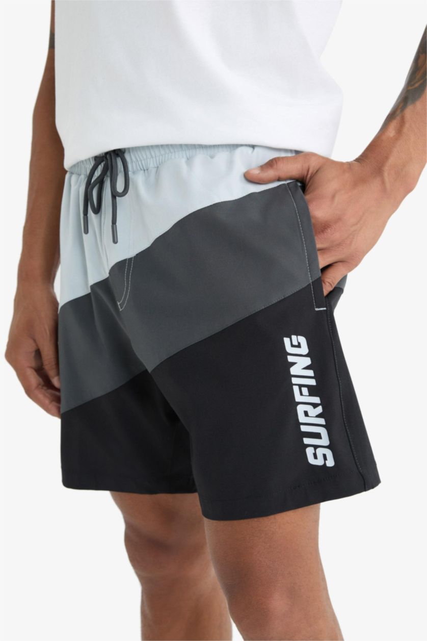 Erkek Antrasit Baskılı Esnek Dokulu Sporcu Deniz Şortu