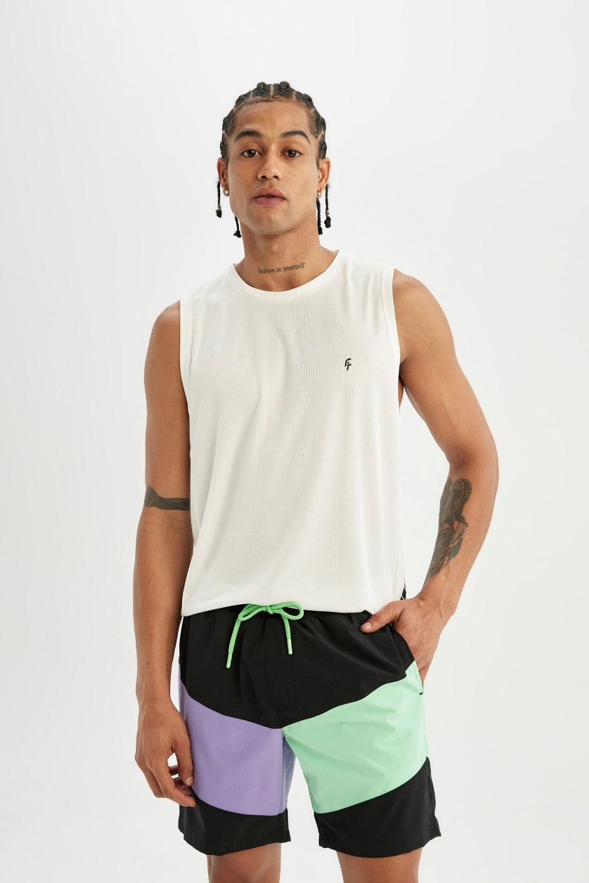 MAN Black DeFactoFit Regular Fit Printed Flexible Textured Short Swim Shorts