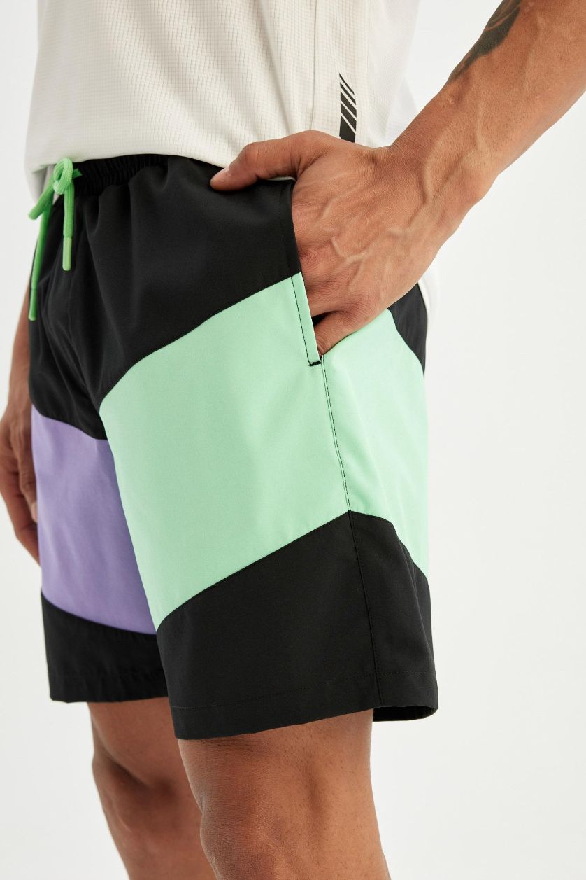 MAN Black DeFactoFit Regular Fit Printed Flexible Textured Short Swim Shorts