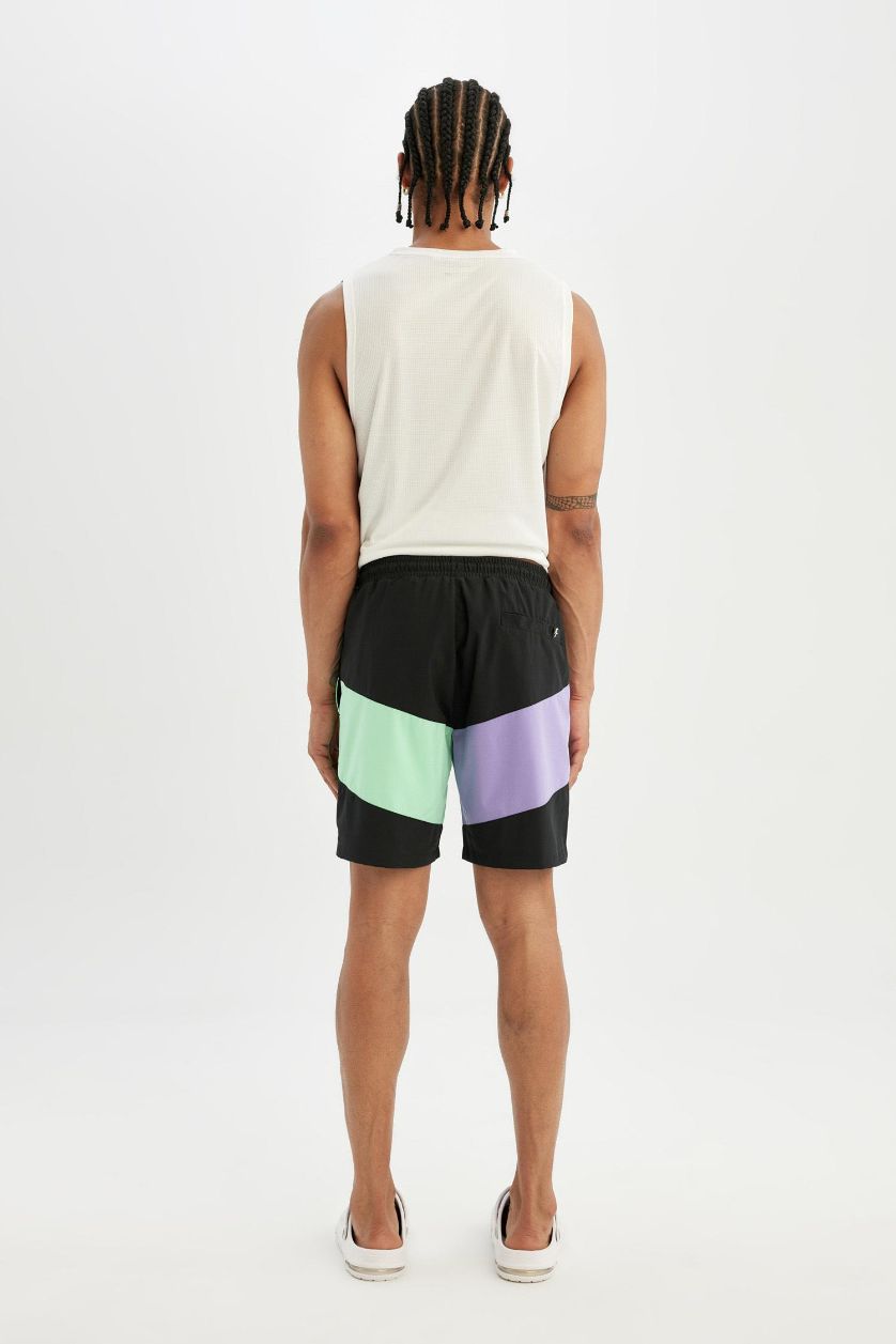 MAN Black DeFactoFit Regular Fit Printed Flexible Textured Short Swim Shorts