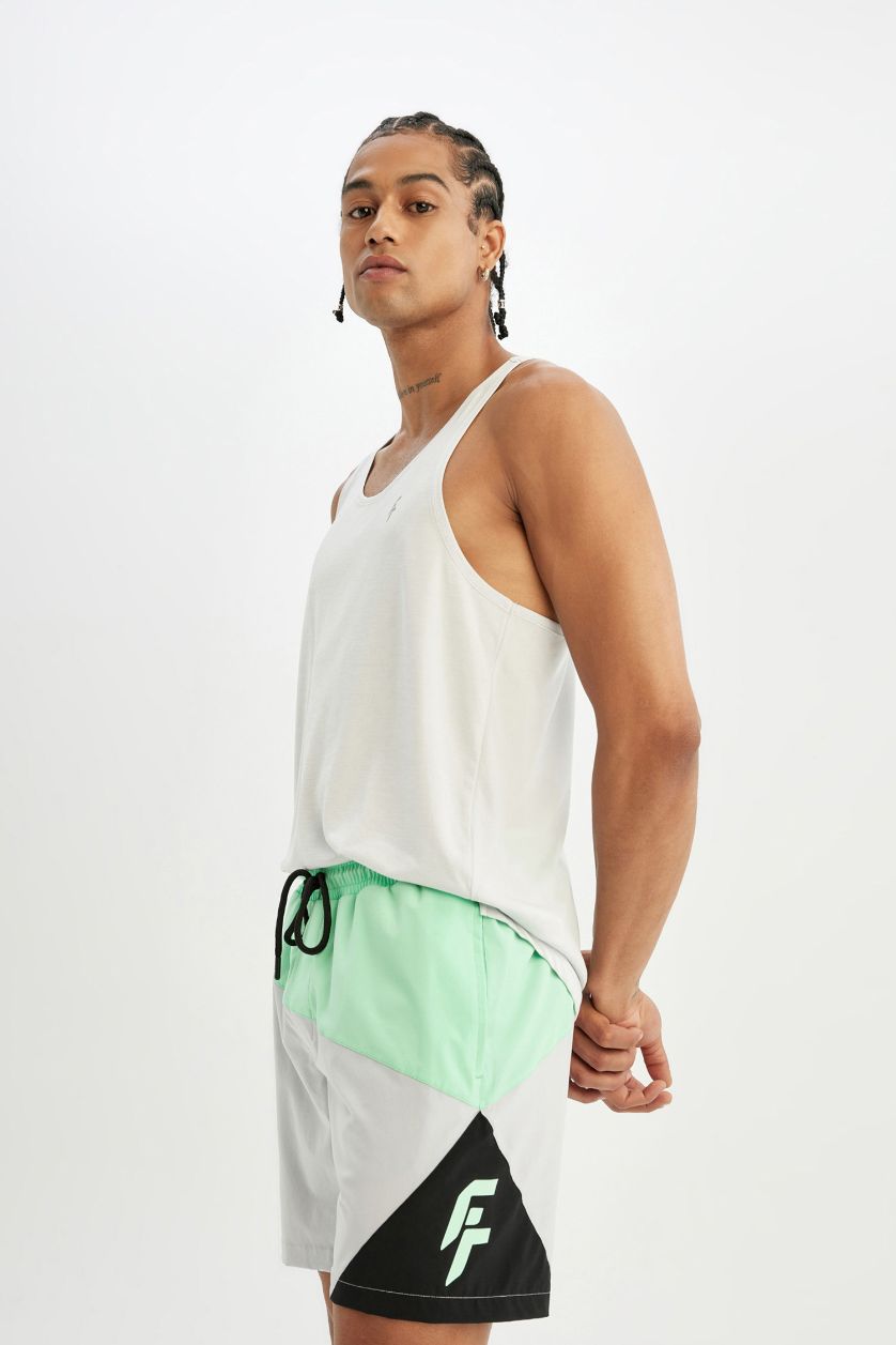 Man Light Grey DeFactoFit Regular Fit Printed Flexible Swim Shorts