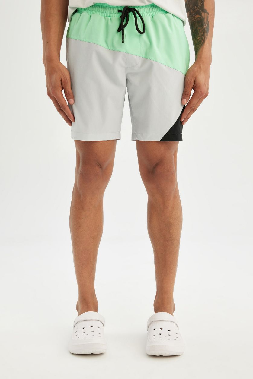 Man Light Grey DeFactoFit Regular Fit Printed Flexible Swim Shorts