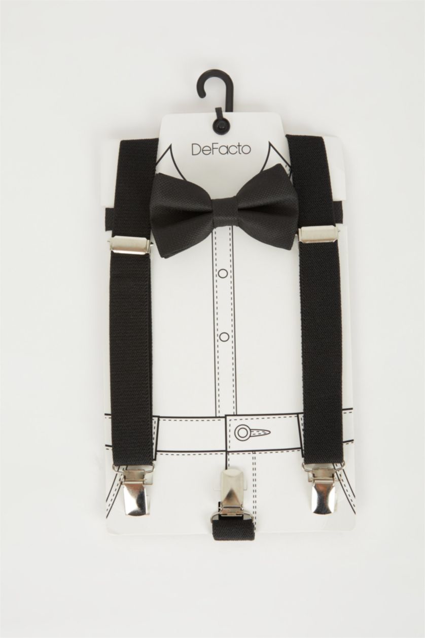 BOYS & TEENS Black Boy Trouser Suspenders Bow Tie Set of 2